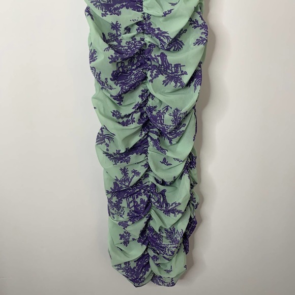 Miaou Renzo Mint Toile Midi Ruched Dress Mint Purple Womens XS - Picture 4 of 16